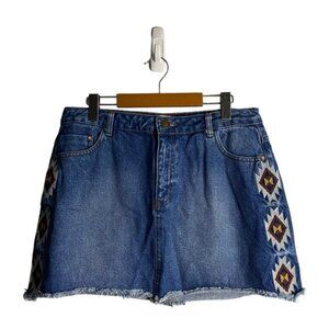 River Island Women's Medium Indigo Aztec Print Denim Skirt